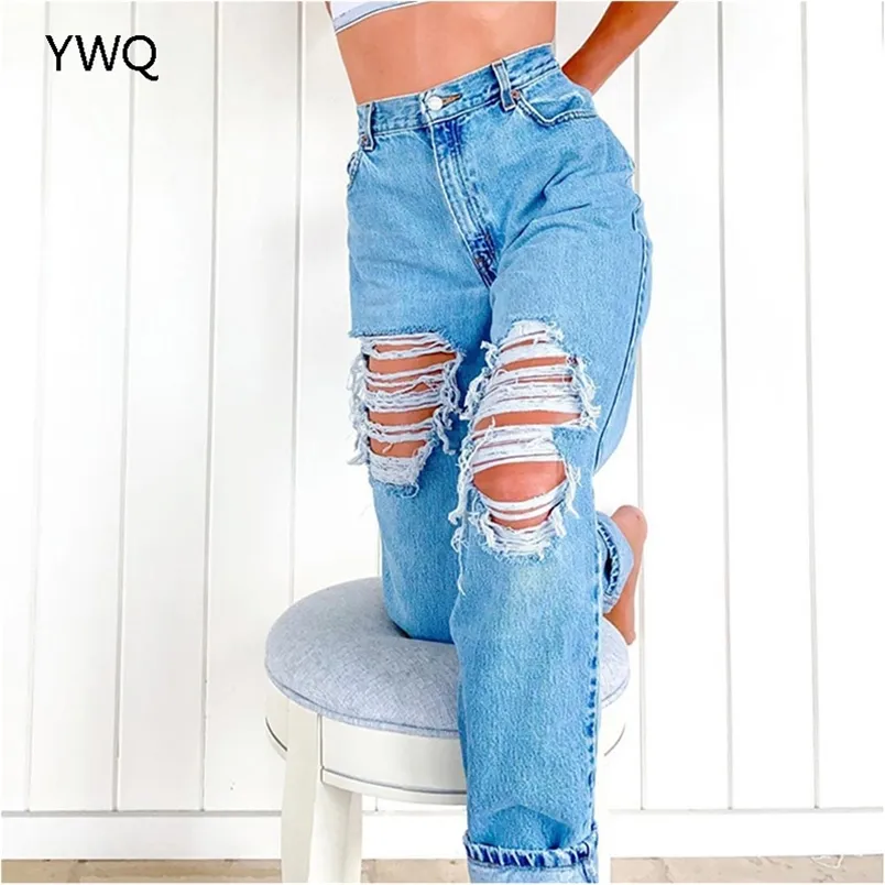 Hoge taille gescheurde jeans vrouwen harem vrouwelijke rechte sexy denim broek losse mode wijd been dame broek plus size 210708