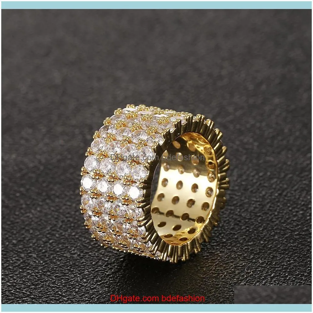 13mm 6-12 4 Row Tennis Ring Copper Gold Silver Color Cubic Zircon Iced Out Rings Hip Hop Jewelry