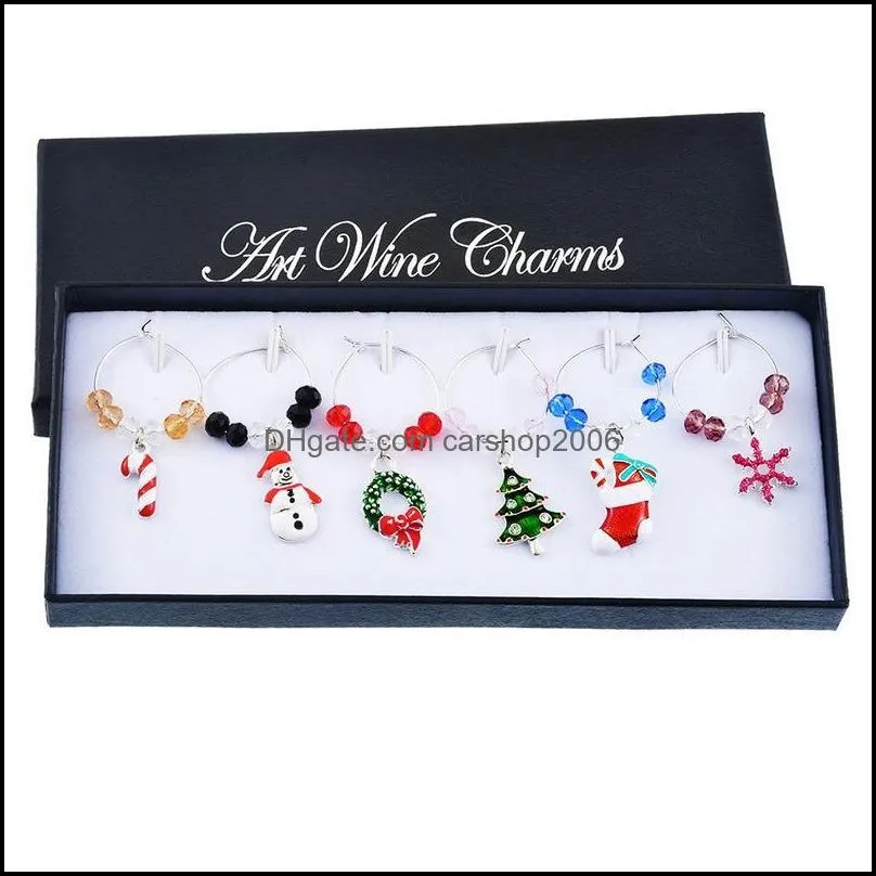 Hoomall 6PCs/Box Mixed Wine Charms Christmas Decorations For Home Table Wedding Champagne Tree Snowman Pendant New Year Party