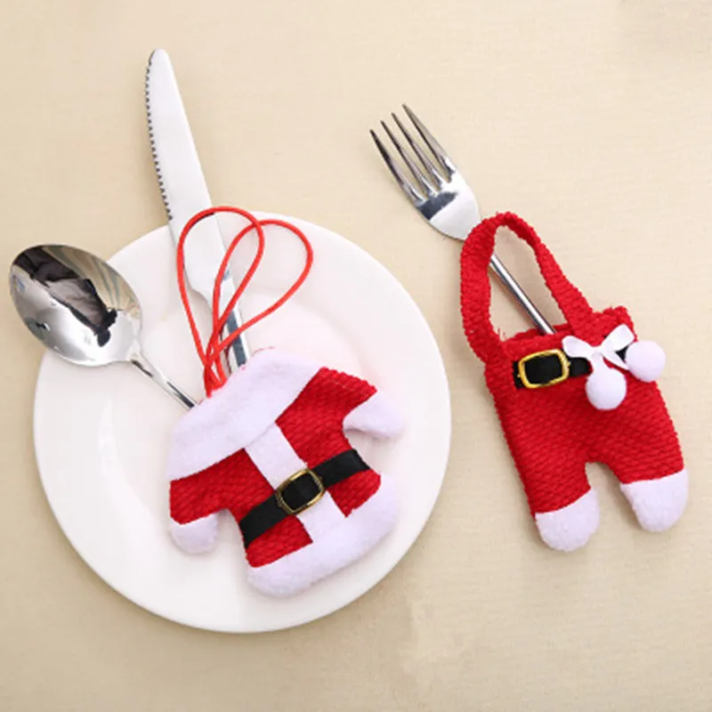 Christmas Knife and Fork Set Cute Christmas Table Decoration Tableware Small Clothes Pants Christmas tree ornaments