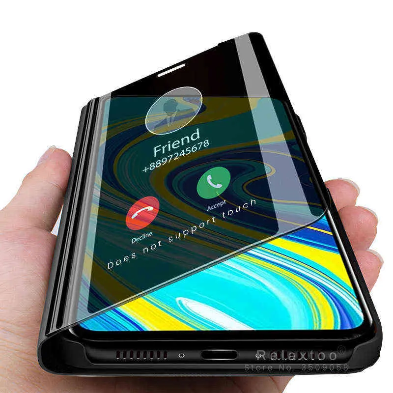 Smart Mirror Flip for Poco X3 NFC F3 M3 PRO 5G CASE HOUSE XIOMI MI 10T RedMi Note 10 Pro 9S 9A 9C 9T Magnetisk stativ Book Coque Y1025
