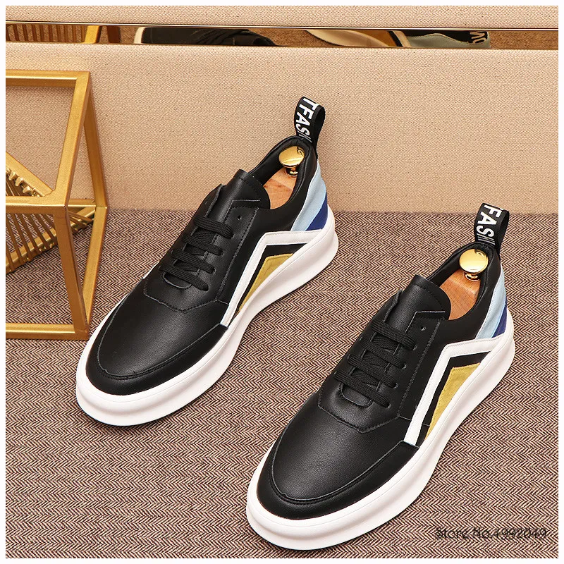 Män blandar designer ny färg höjd tjock botten två ton skor kausala lägenheter loafers moccasins manlig rock promenad sneaker ef20