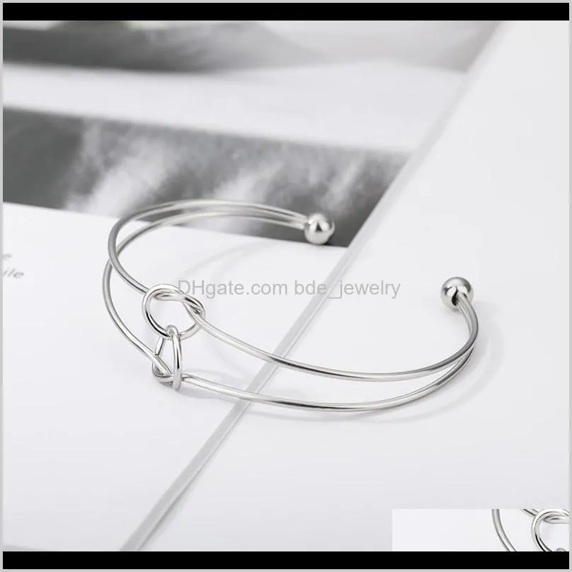 double loop opening bracelets bangles for women girls minimalism hand sliver color tied bracelets jewelry gift