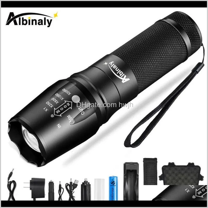 Flashlights Torches Ultra Bright T6L2 Waterproof Led Torch 5 Models Zoomable Use Battery For Camping Hunting Etc Jjvck Bzl8L