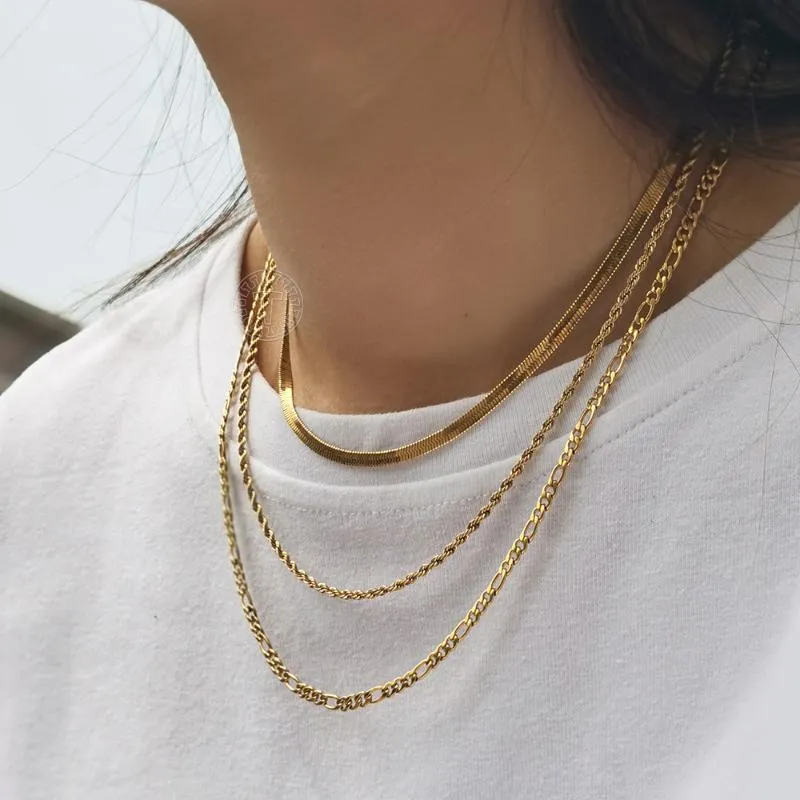 Chaînes Vintage Gold Chain Collier pour femmes Herringbone Corde Foxtail Figaro Curb Link Collier Bijoux Accessoires Whole297L