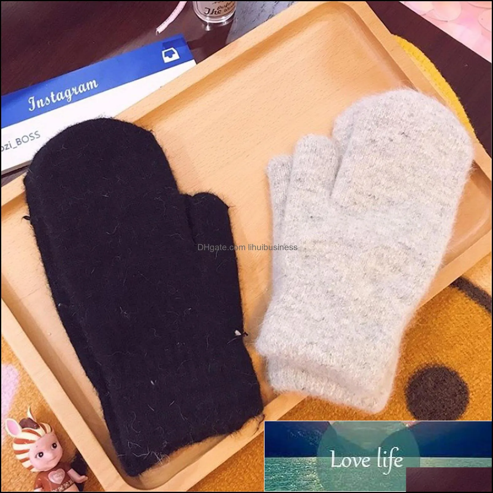 Cute Fur Gloves Women Double-layer Winter Full Finger Gloves for Student Warm Thick Knitted Gloves Factory price expert design Quality Latest Style