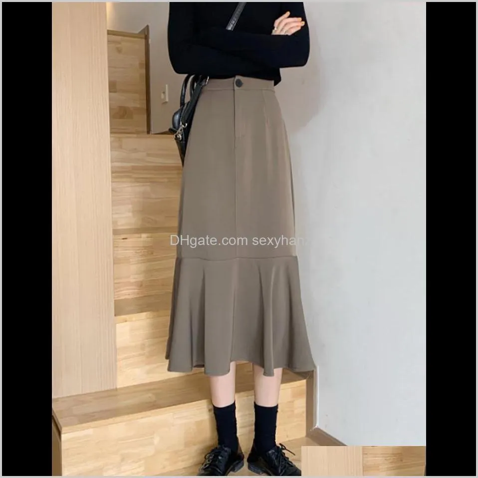 high waist fashion mermaid long skirts office work style black & khaki size s m l lady spring skirt outdoor
