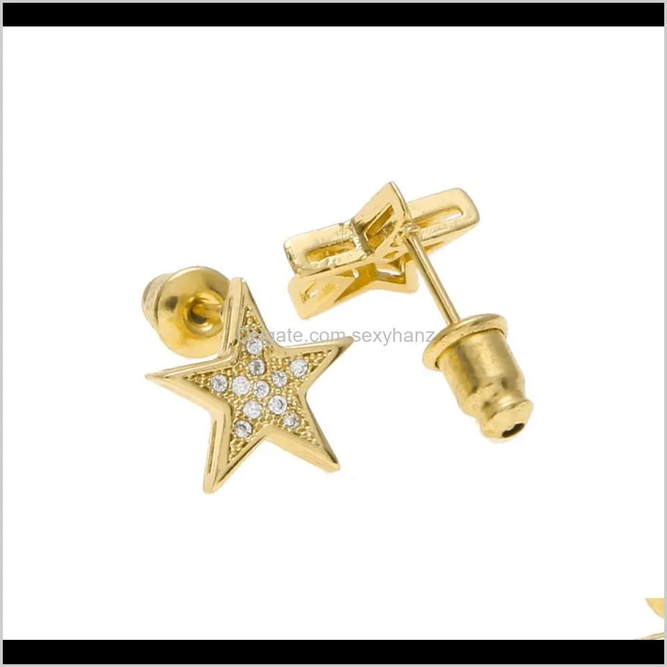 men women fashion stard shine zircon rhinestone crystal gold silver stud earrings hip hop jewelry