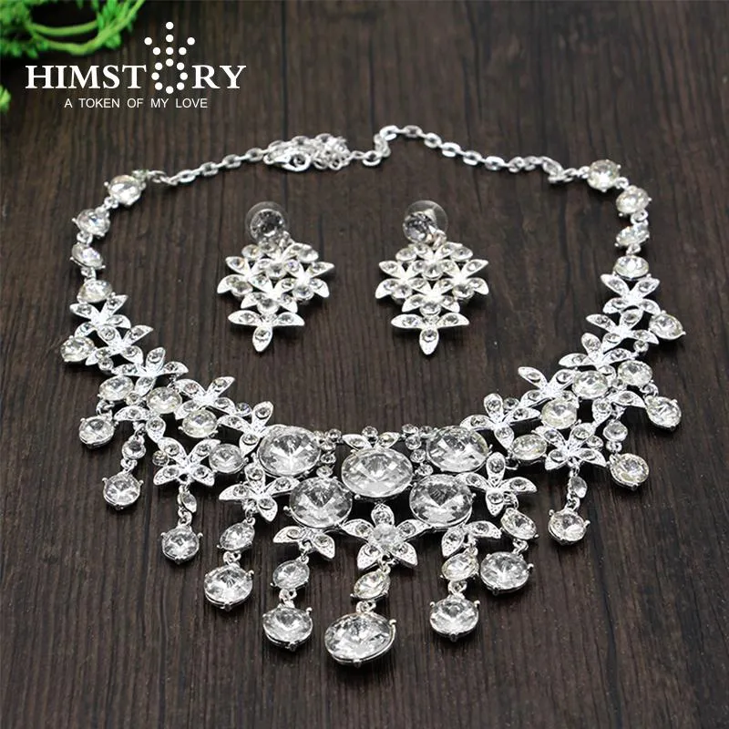 Örhängen Halsband Lyxig Tass Waterdrop Crystal Rhinestones Silverpläterade Bridal Smycken Satser Bröllop Örhängen Set Tillbehör