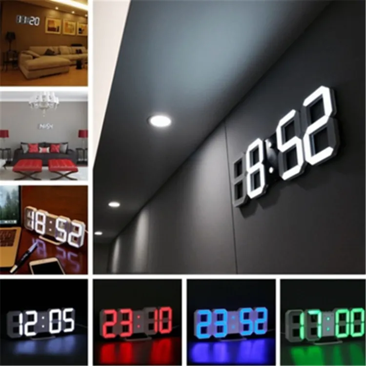 Reloj de pared LED 3D de diseño moderno, relojes despertadores digitales, pantalla para el hogar, sala de estar, mesa de oficina, escritorio, noche