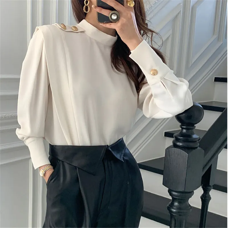 Chic Korean Spring Office Turtleneck Dress For Women Solid Stand