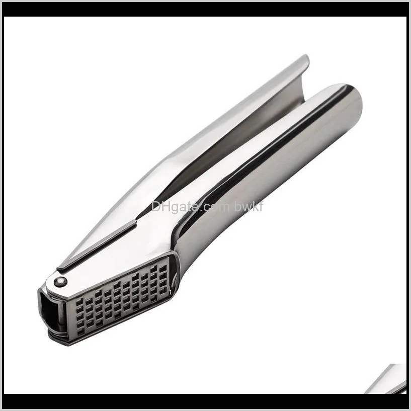 garlic press, 304 stainless steel garlic crusher, rust proof, heavy duty garlic mincer with square hole, kitchen tools 201201