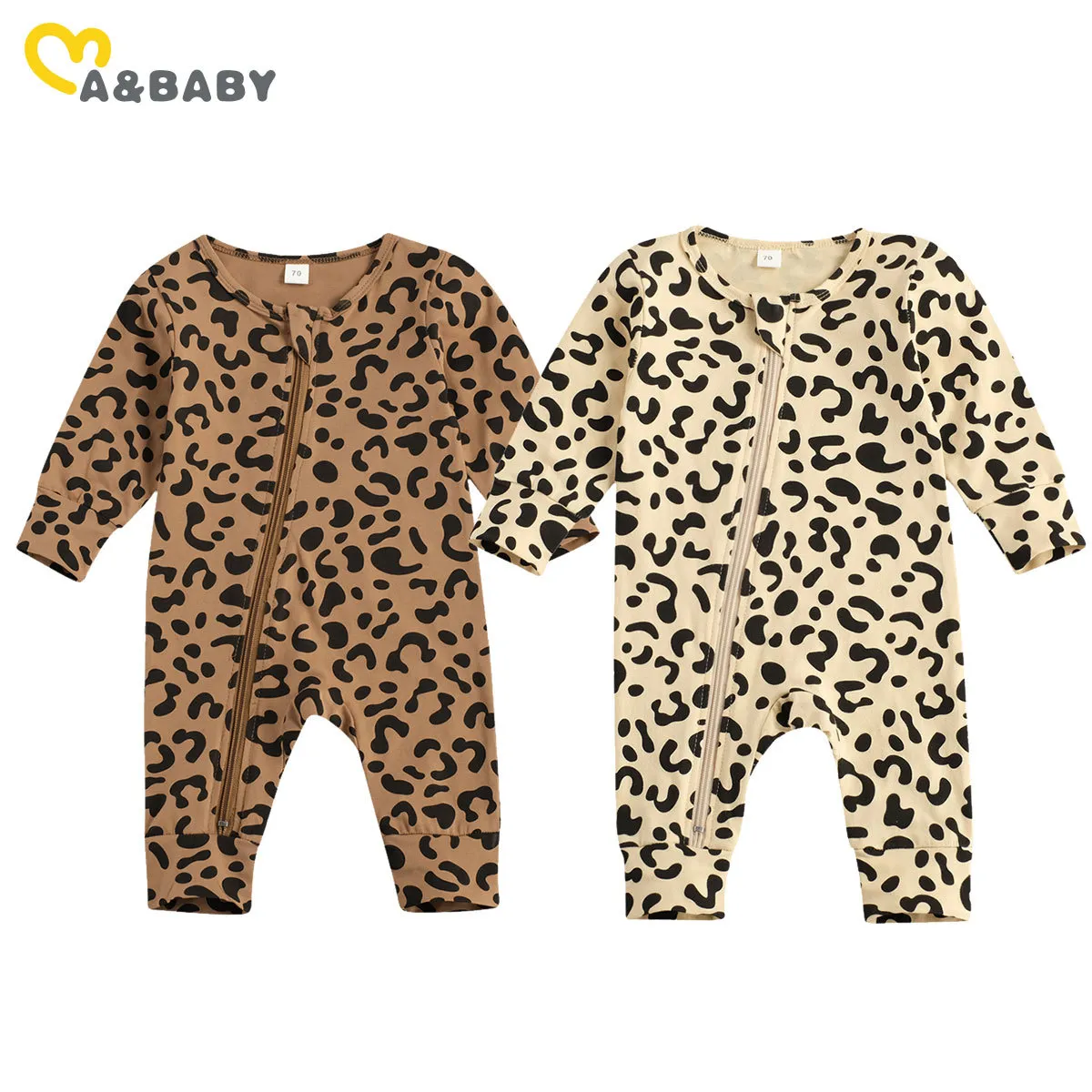 0-18m lente herfst baby geboren baby jongens meisjes luipaard rompertjes lange mouw rits jumpsuit playsuit kleding 210515