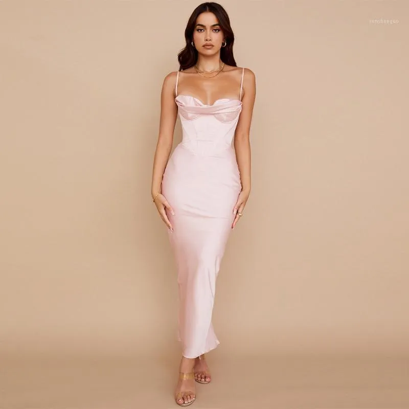 Casual Dresses Double Layer Satin Bodycon Dress Women Party 2021 Vit Hus av CB Celebrity Evening Club