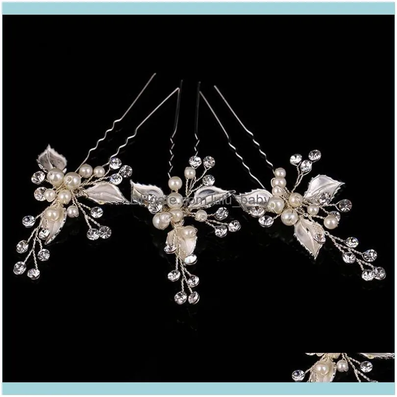 Hair Clips & Barrettes 3PCS Leaf Handmade Crystal Flower Wedding Pins Bridesmaid Copper Pieces Vine Hairpins Bride Jewelry Accessories