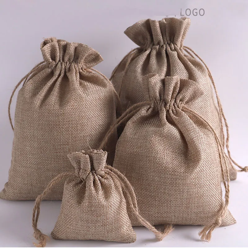 50 *Small Bag Natural Linen Pouch Drawstring Burlap Jute Sack Jewelry Bags  Gift