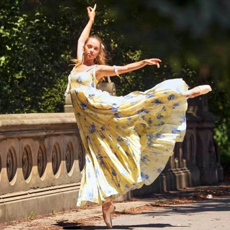 green emerald velvet dress Long Floral-print Maxi Dress with Lace-Up Back Yellow Floral / 12