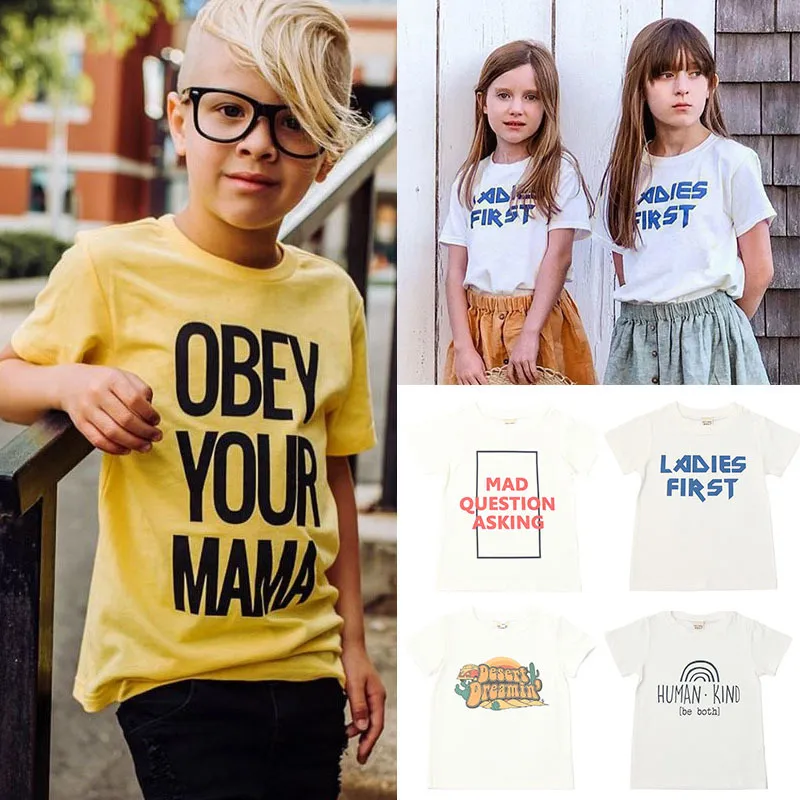 1-8 años niños niños letra impresa top niños algodón niñas manga corta camiseta verano ropa de bebé 210413