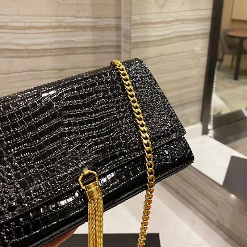 Shoulder Messenger Bag High Quality Flap Crossbody Bags Women Gold Chain Handbag Fashion Card Wallet Stripes Top Layer Cowhide Leather Material