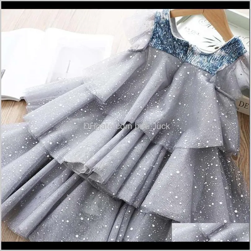 Kids Princess Dress Girls Summer Puffy Lace Mesh Layer Sequined Fairy Party Costume Wedding Birthday Children Vestidos Clothes Girl`s
