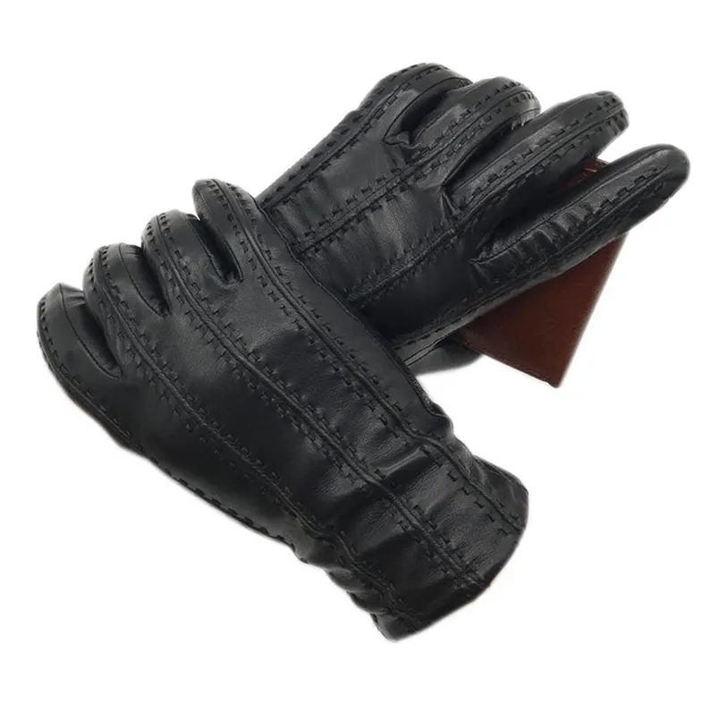 Winter Heren Mode Schapenvacht Lederen Handschoenen Katoenen Voering Winterhandschoenen Houd Warm Rijden Outdoor Black 202 211216
