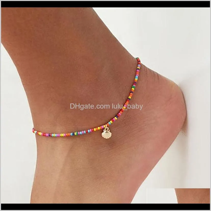 fashion colorful beads cowrie shell anklet for women bracelet on the leg gold color ankle chain foot jewelry t148