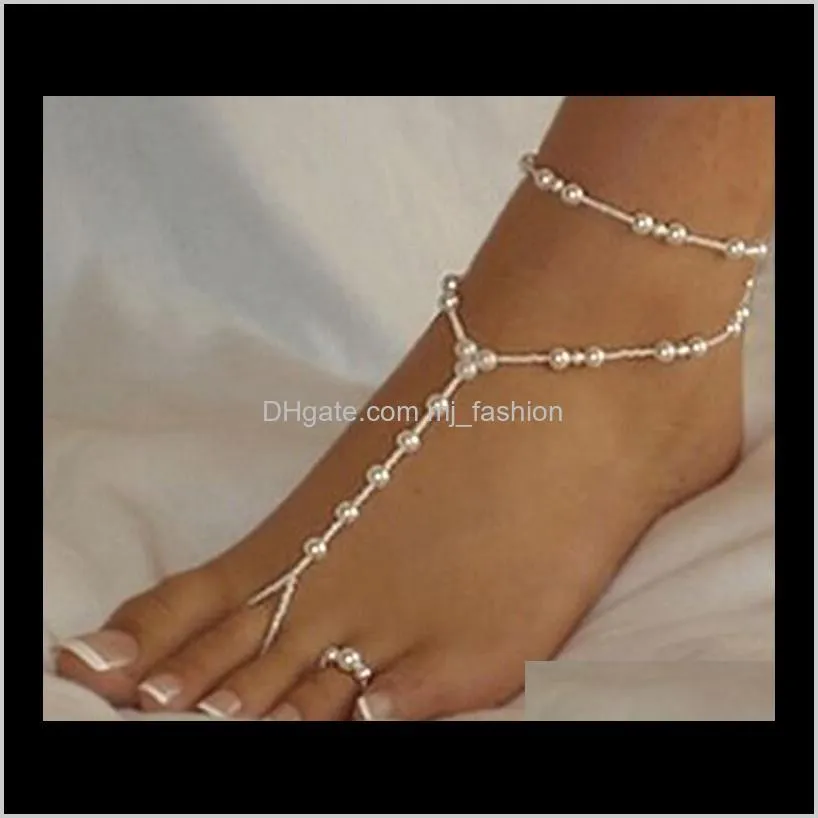 fashion-sandals stretch anklet chain with toe ring slave anklets chain 1pair/lot retaile sandbeach wedding bridal bridesmaid foot