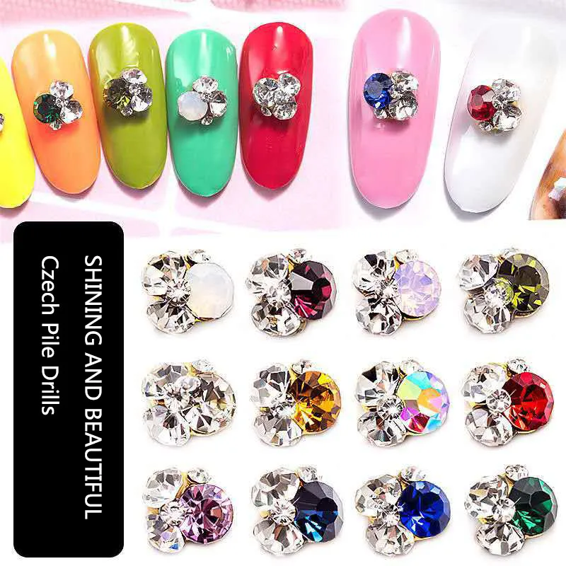 3D lucido nail rhinestones di lusso di lusso diamanti classici czech pile trapani di punta decorazioni arte fai da te ornamenti manicure