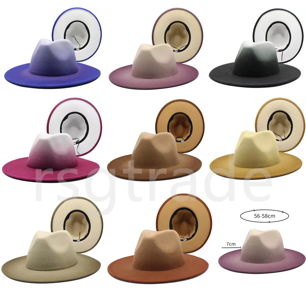 8 cores gravata tingido insiga lã falsa feltro fedora chapéu 2 tons diferentes cor borda jazz tampas para mulheres homens