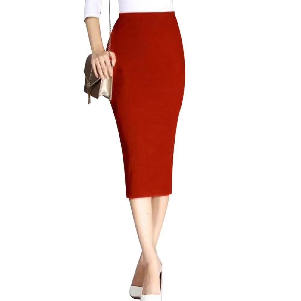 Autumn Winter Knit Pencil Skirts Women High Waist Solid Color Tunic Knited  Split Midi Skirt For Women - AliExpress