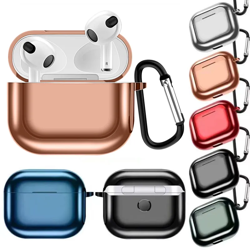 Luxury Shiny Electroplating TPU Shockproof Headphone Accessories Protective Shockproof Wireless Charging Men Women Cover With Keychain for AirPods 1 2 Pro 3