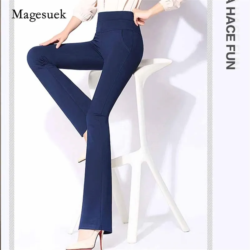 Autumn Female Leisure Trousers Bell Bottom Women Pant Plus Size Solid Full Length Suit Pants High Waist 6522 210518