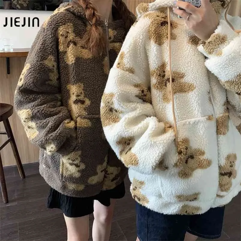 Femmes Sweats à capuche Zipper Teddy Manteau Harajuku Lâche Kawaii Vêtements Corée Sweat-shirt Sweat à capuche Femmes 4XL 210816