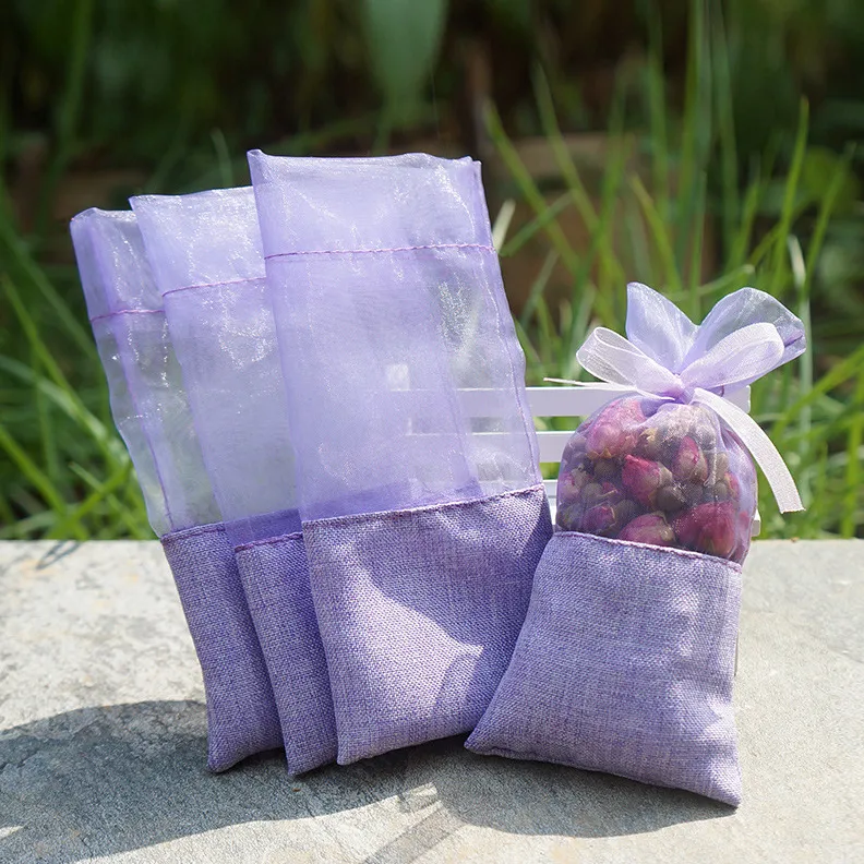 Violet Coton Organza Lavande Sachet Sac DIY Fleur Séchée Douce Bursa Armoire Mouldproof Cadeau Sac DH4800