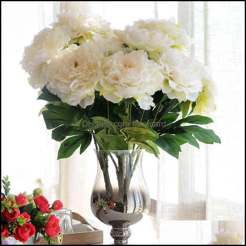 Big Five-Head Royal Peony Artificial Silk Flowers For Home Decorations Wedding Bouquet For Bride High Quality Fake Flower 220110