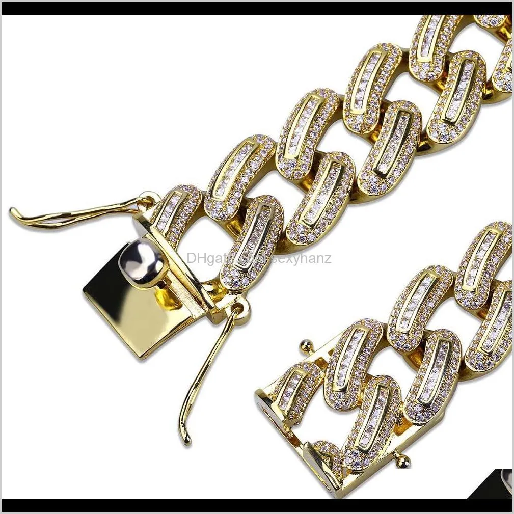 european and american hip-hop men`s chain bracelet 18mm is studded with zircon  cuba chain