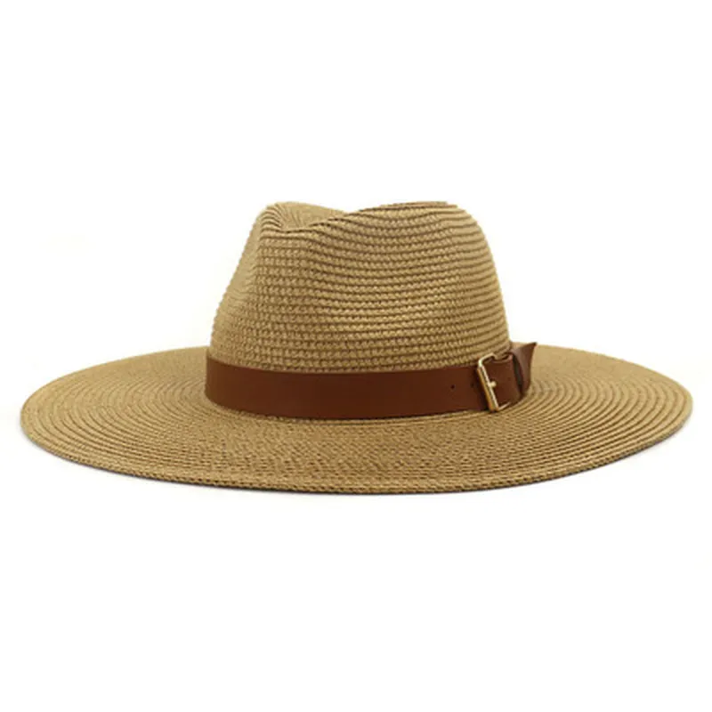 stro groot rand 15cm riem panama caps strand reizen beschermende zomer vrouwen khaki zonhoeden