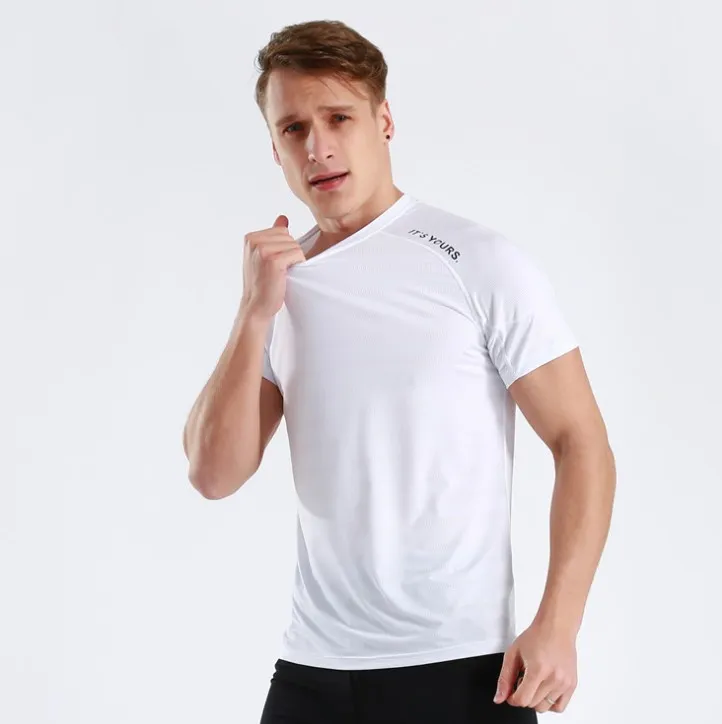 Одежда Teers футболки летние мужчины спортивные фитнес бегущий йога с коротким рукавом черный белый темно-синий серый