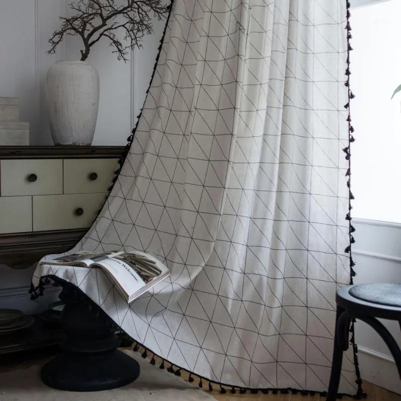 Gordijn gordijnen witte plaid met kwast voor woonkamer Franse venster jaloezieën slaapkamer baai bohemien katoen linnen afgewerkt