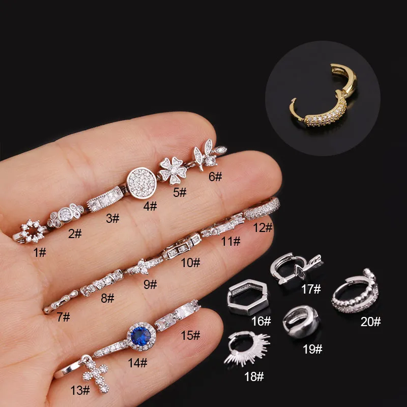 Mode Classic Design CZ Hoop Oorbellen Bloem Cross Cartilage Helix Tragus Daith Conch Rook Snug Lob Earring Piercing Sieraden