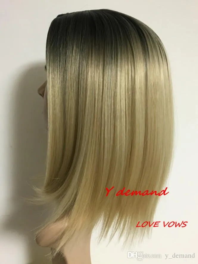 Sexy Short Ombre Blonde Hair Synthetic Straight Wigs Hair With Bangs African American For Black Women In Stock High Temperature Fiber