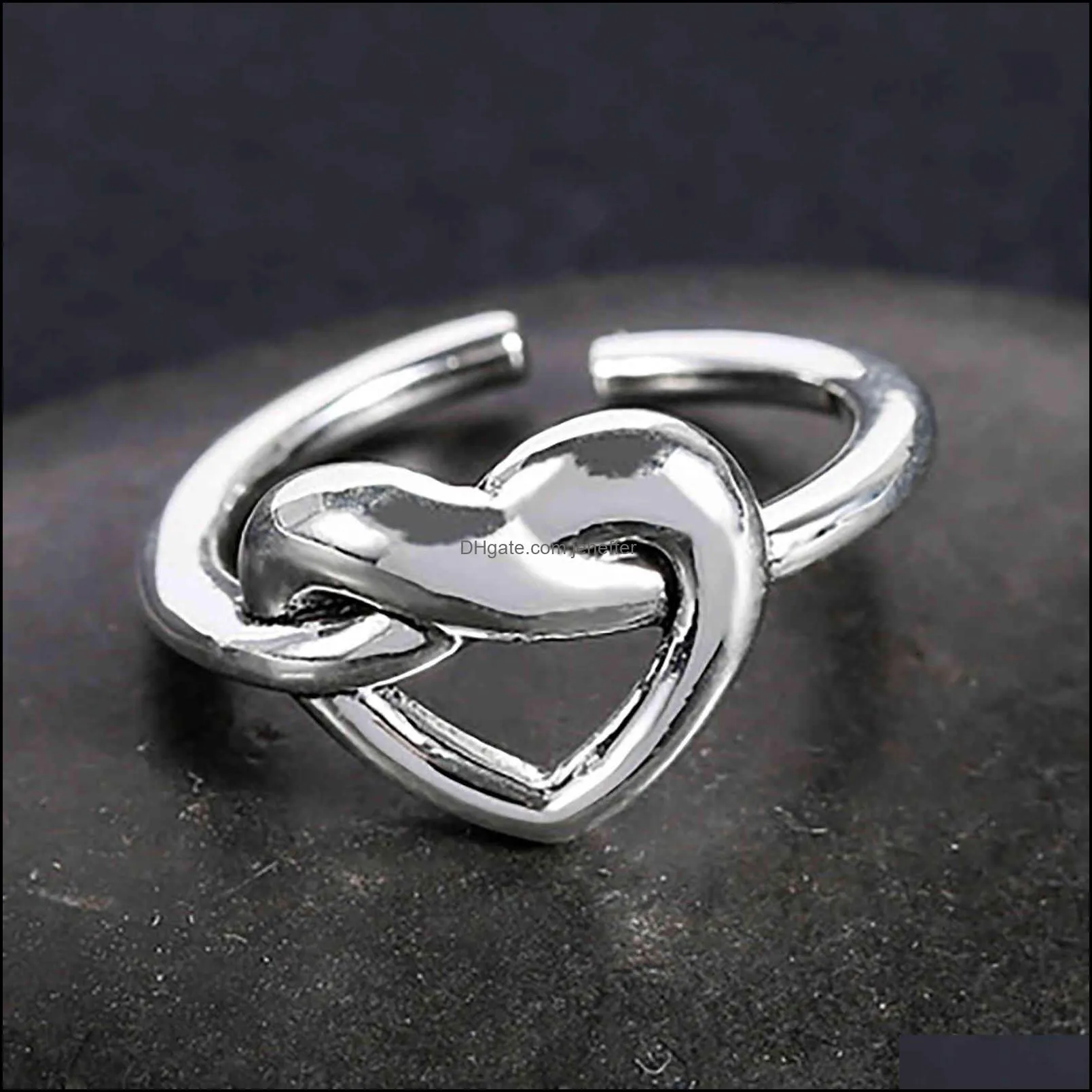 Woman StainlSteel Finger Rings Adjustable Heart Shape Rings For Women Aneis Fine Jewelry 2021 Trend Creative Love Knot Ring Y0420