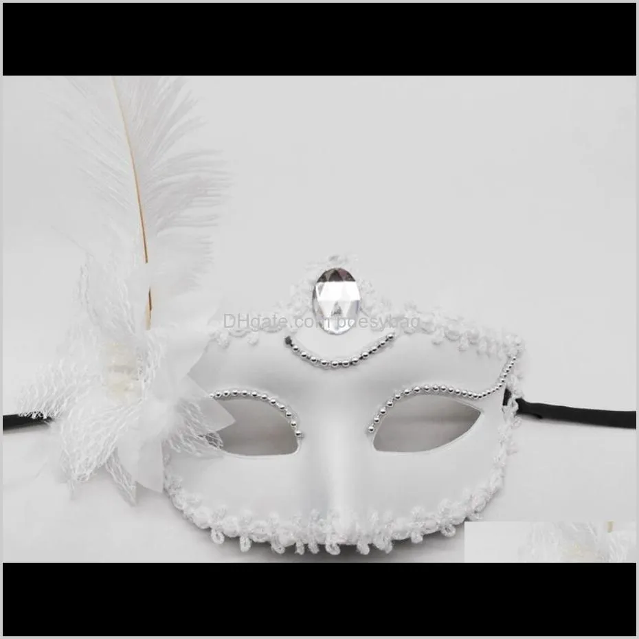 venice adult masquerade princess mask female half face party sexy side flower ostrich feather mask birthday party opening ceremony