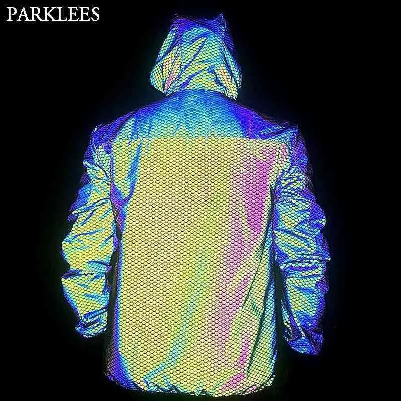Glow Fish Scales Reflective Hooded Jacket Men Women Night Mens Jackets and Coats Running Dancing Fluorescent Clothing 210522
