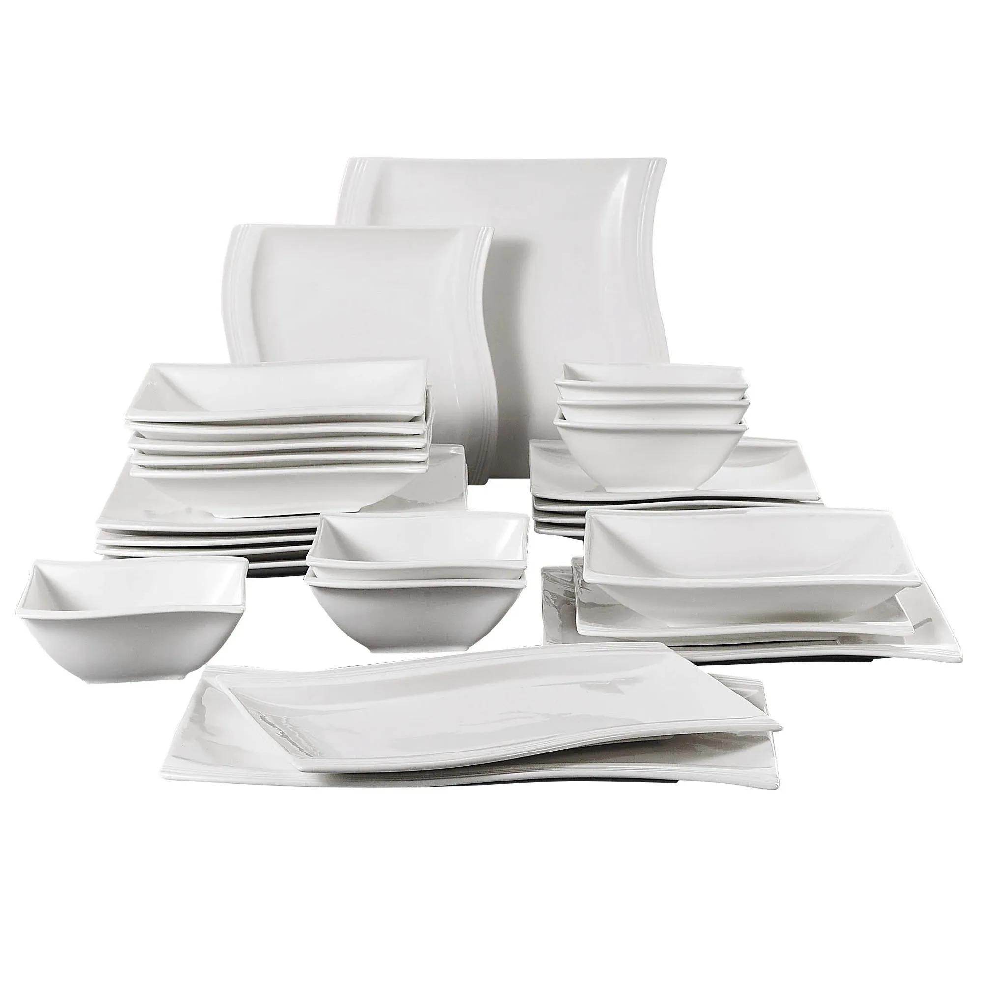 Malacasa Flora серии 26-частный керамический белый фарфоровая посуда посуды набор с 6 * десертной суп-ужин и 2 * прямоугольные плиты набор набор для 6 человек