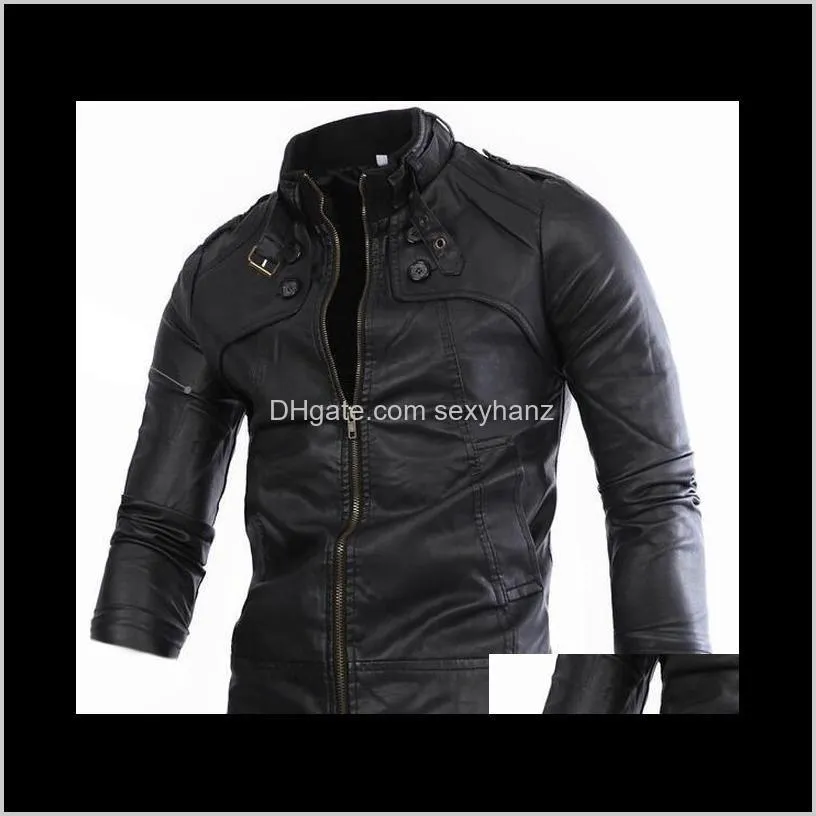 brand clothing 2016 new black & brown men`s leather jacket men motorcycle coat men slim fit zipper jackets jaqueta masculinas