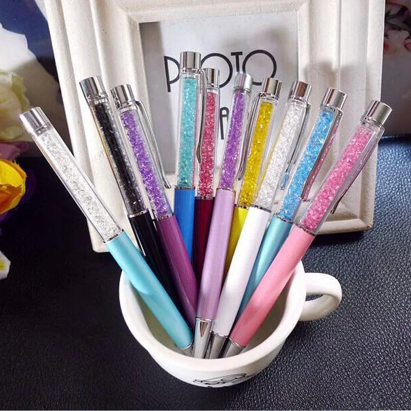Ballpoint Pens 20pcs/lot Luxury Crystal Gift Pen High Quality Ball Rollerball Office School Supplies Laser Engrave Logo G115