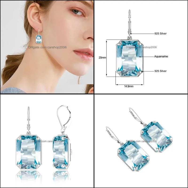 Szjinao Real Sterling 925 Earrings For Women Long Brand Jewelry Gemstone Aquamarine 925 Silver Earring Brilliant Gift