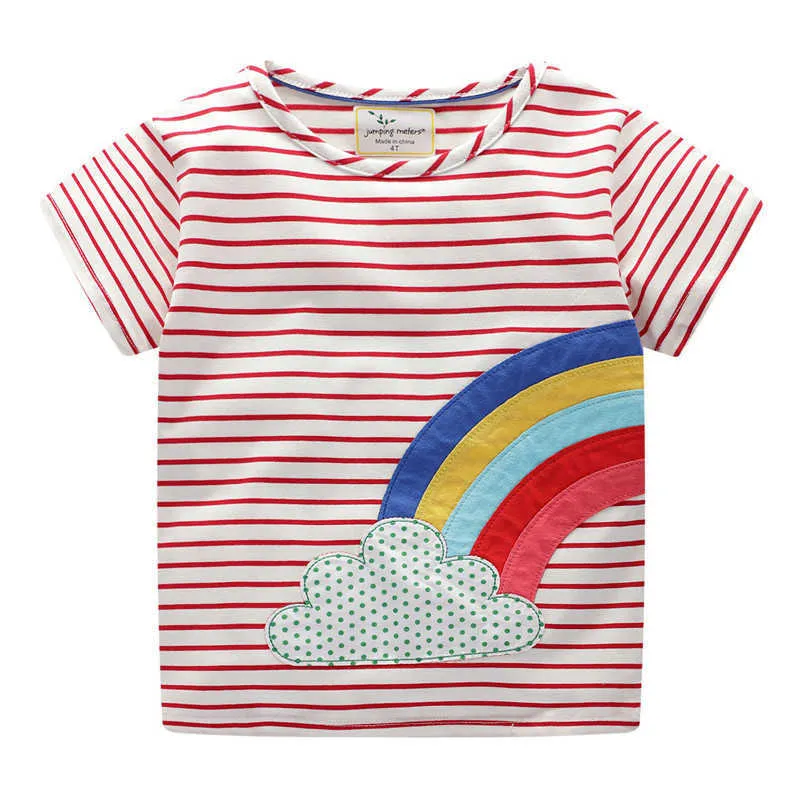 Jumping Meters 2-7T Summer Stripe Girls T-shirt per l'autunno primavera vendita bambini vestiti di cotone Rainbow Applique Baby Tees 210529