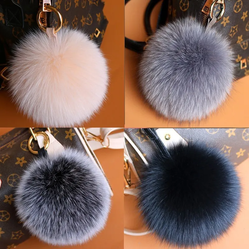 10cm Genuine Fox Fur Pom Poms Women Bag Bug Monster Bag Charm Bugs Pompom Keychain Luxury Pendant f315